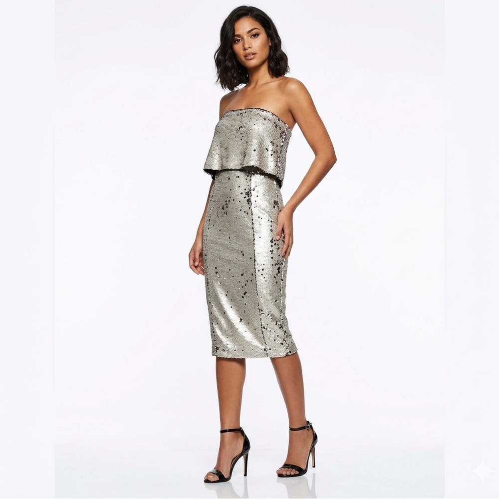 Lavish Alice Pealised & Gold Reverse Sequin Bandeau Cropped Midi Dress by Asos